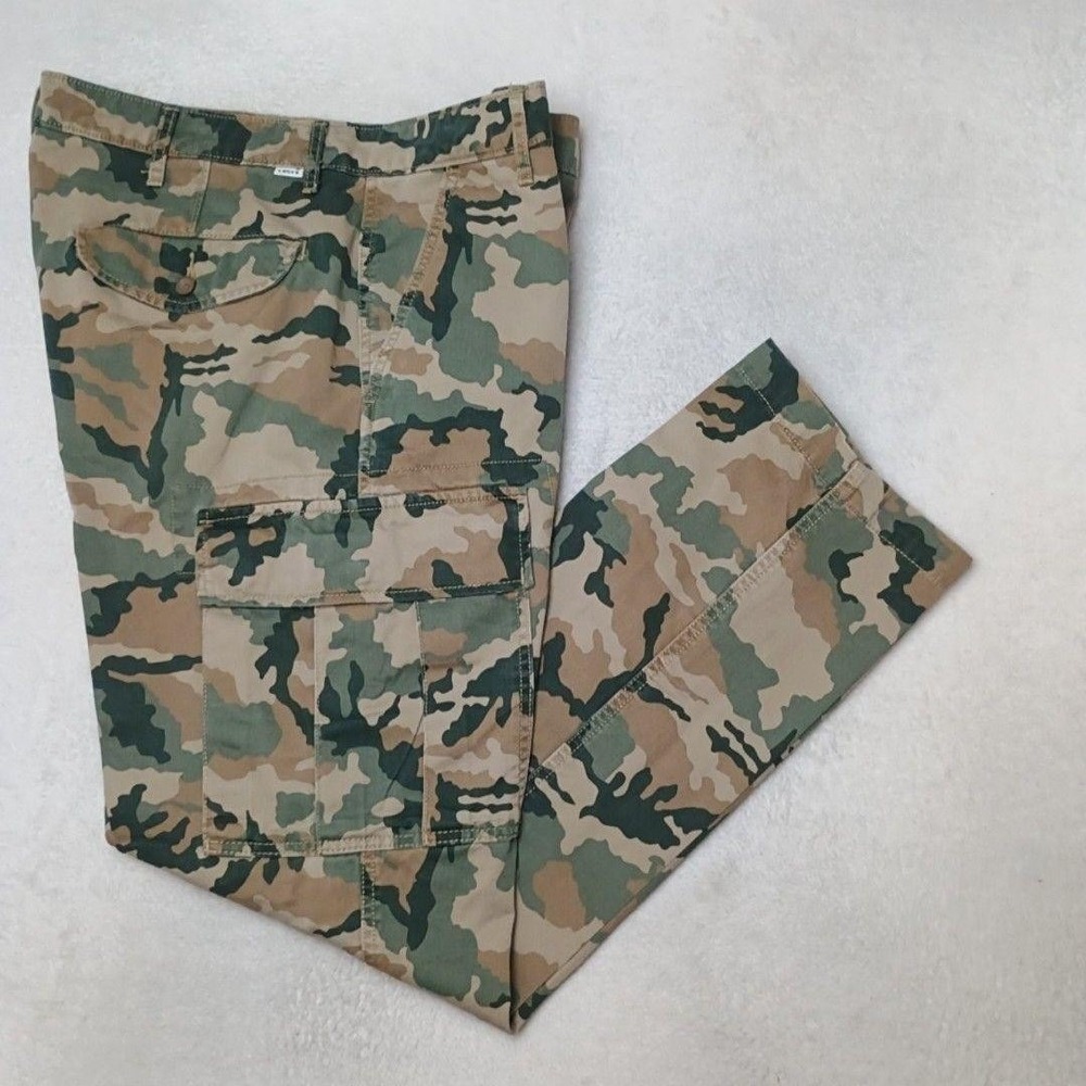 Levis Cargo Pants Mens 36x34 Green Camo Straight Canvas Cotton Belted
